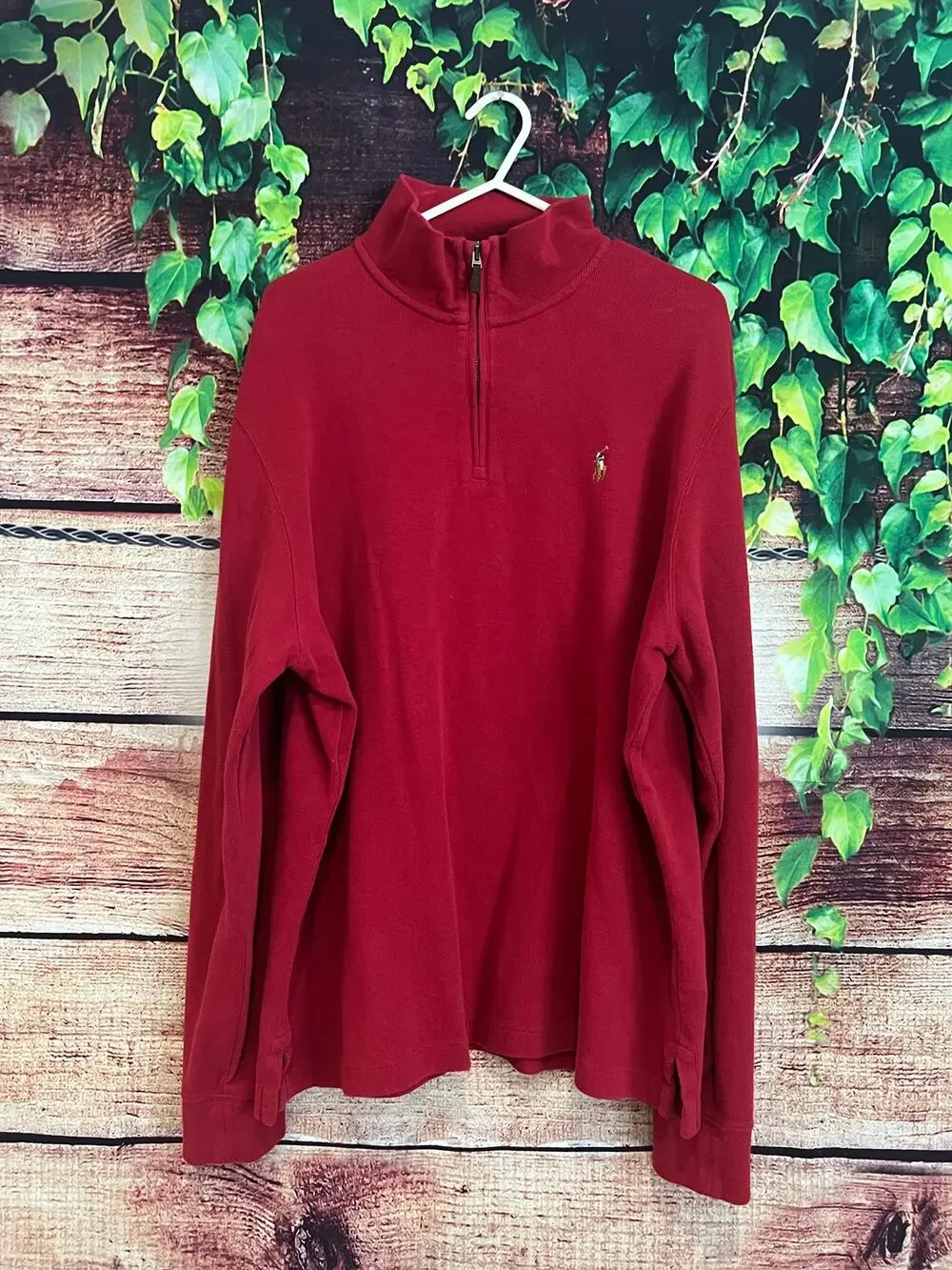 Polo Ralph Lauren Estate Rib 1/4 Zip Pullover Sweater Flesh Pony Red Men's Large